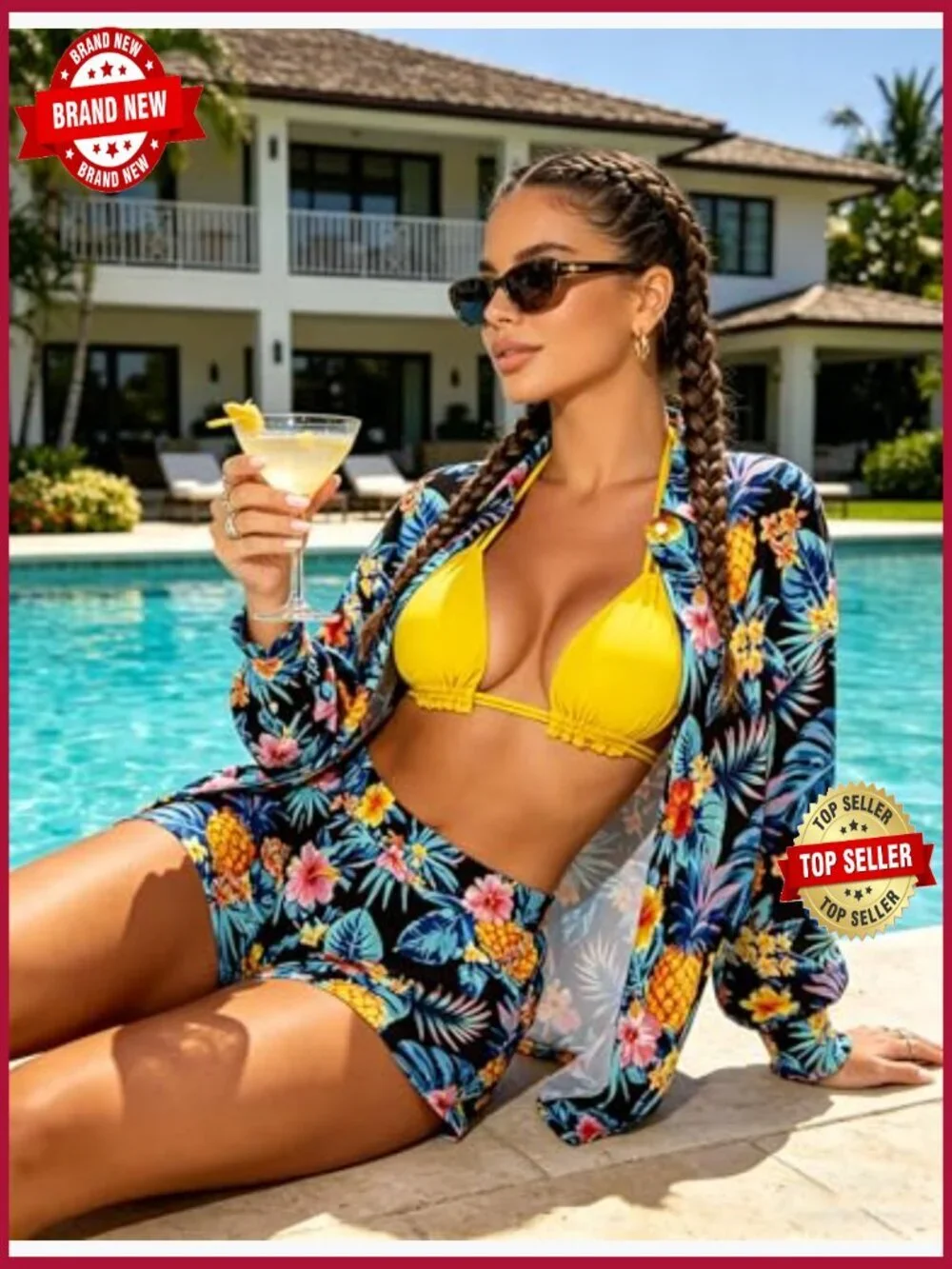 3-Piece Swimsuits for Women Hawaiian Bikini & Short Set Summer Beach Cover Up